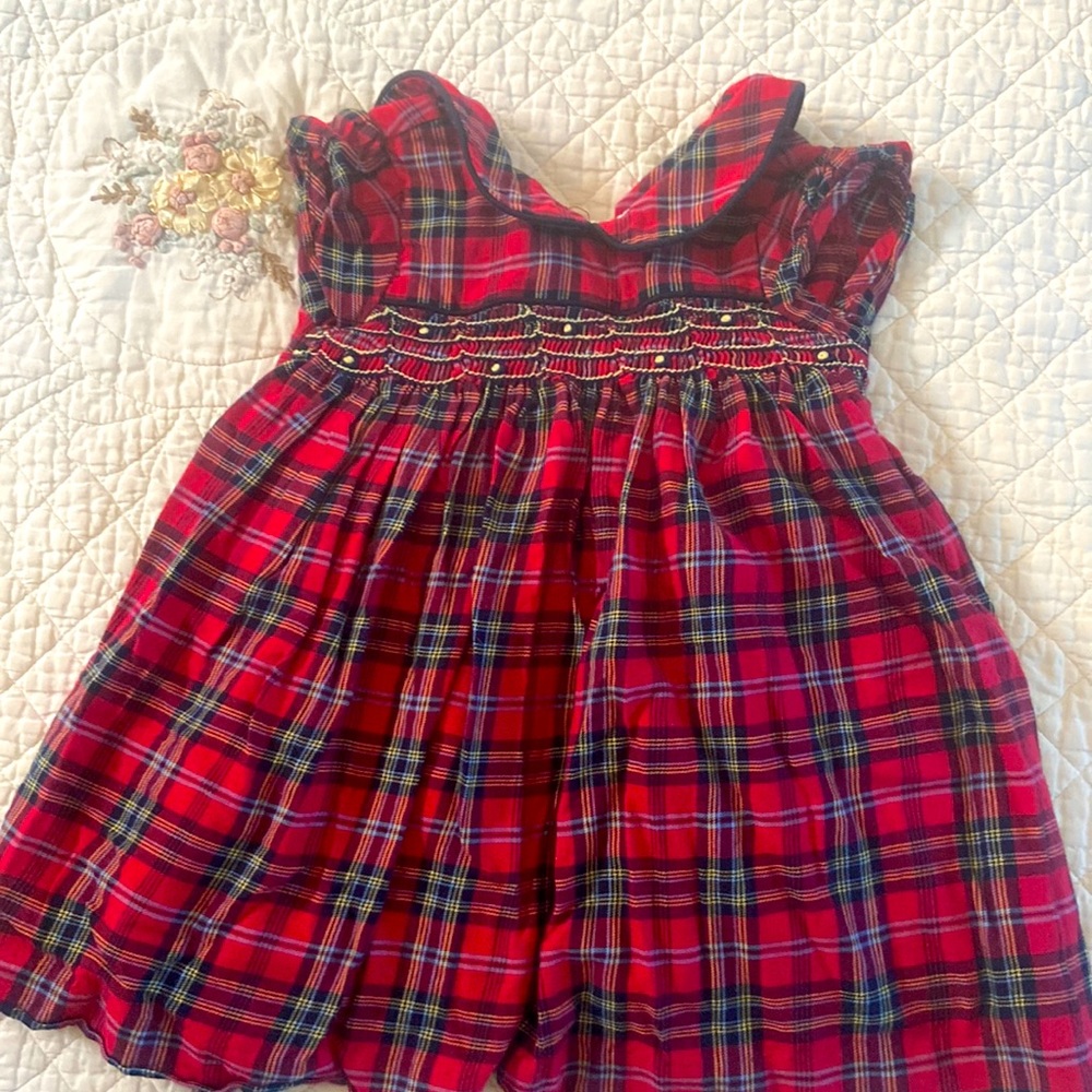 Laura Ashley red smock plaid dress.
